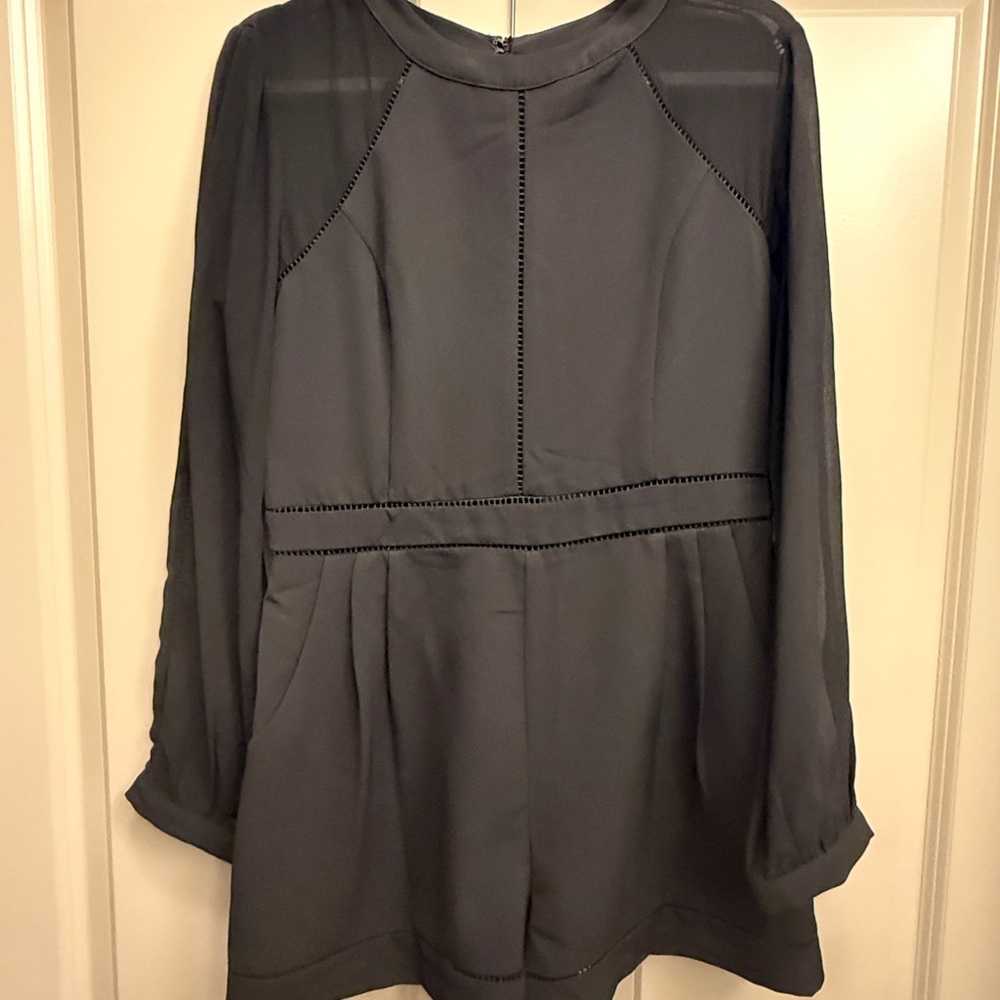 Adelyn Rae Black Long Sleeve Romper